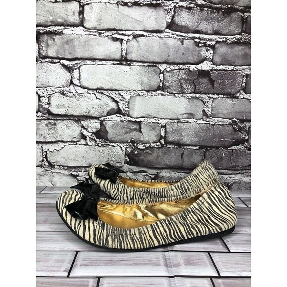 Kate Spade Zebra Print Ivory Black Stripe Patent Bow Ballet Flats Women Sz 8M US - Picture 16 of 16
